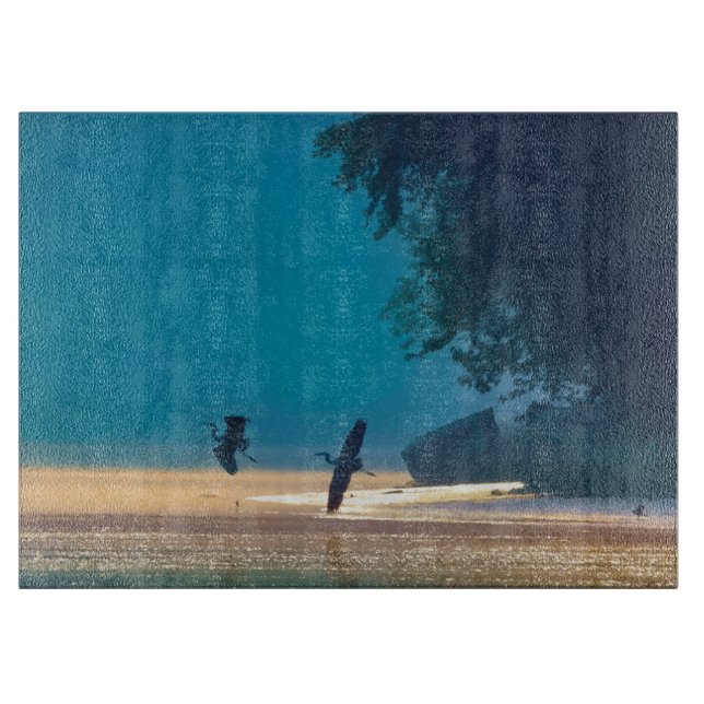 Great Blue Herons Take Flight -Teal  Cutting Board (Front)