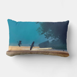Great Blue Herons Take Flight -Teal Lumbar Pillow
