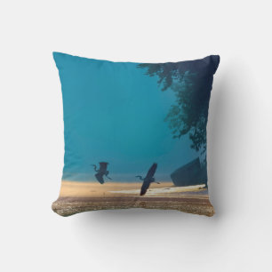 Great Blue Herons Take Flight -Teal Throw Pillow