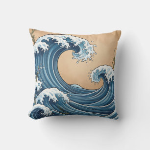 Great Blue Ocean Waves Japanese Style Throw Pillow