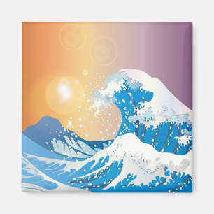 Great Blue Wave with Sunny Sky Hand Drawn Magnet