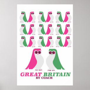Great Britain, "by Coach" ,Owl, travel poster