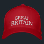 Great Britain embroidered hat<br><div class="desc">Show you support to Great Britain with this white text on red embroidered hat. Reads Great Britain or customise with your own text.</div>