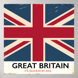 Great Britain "Its quicker by rail" vintage poster