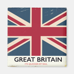 Great Britain "Its quicker by rail" vintage poster Magnet