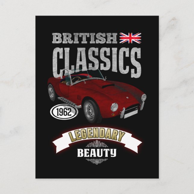 Great Britain Oldtimer AC Shelby Cobra Union Jack Postcard (Front)