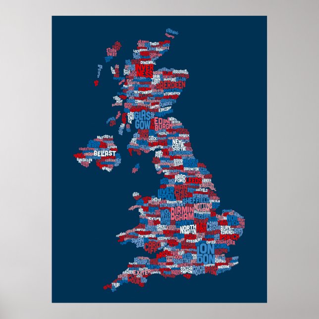Great Britain UK City Text Map Poster (Front)