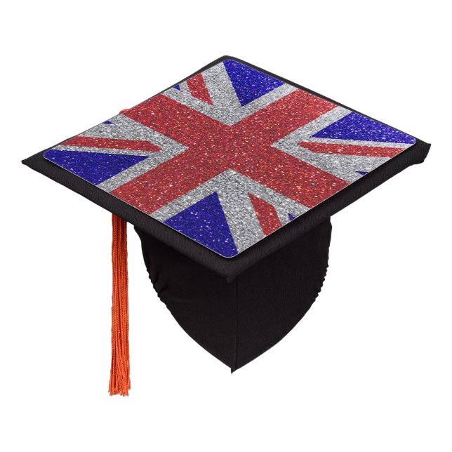 Great Britain UK Flag Graduate Graduation Glitter Graduation Cap Topper (Angled)