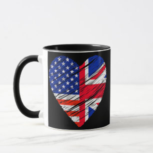 Great Britain USA Heart American Flag UK Flag Mug