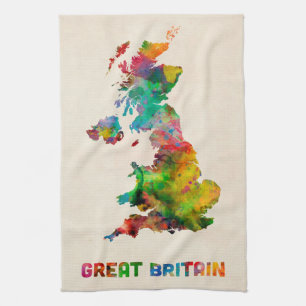 Great Britain Watercolor Map Kitchen Towel