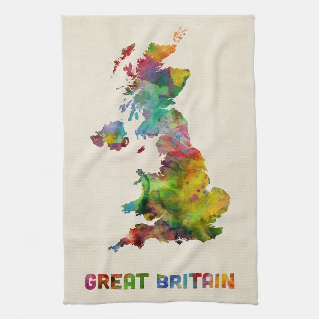 Great Britain Watercolor Map Kitchen Towel (Vertical)