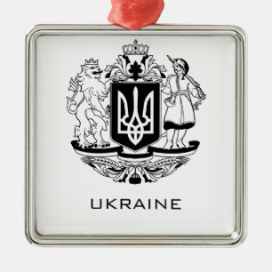 Great Coat of Arms of Ukraine Monochrome Fine Art Metal Ornament