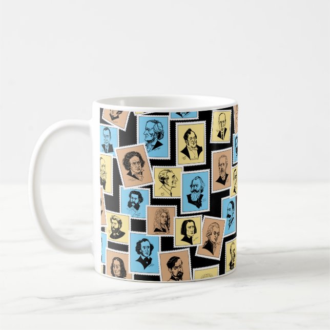 Great composers on stamps, tricolour pattern -  1 coffee mug (Left)