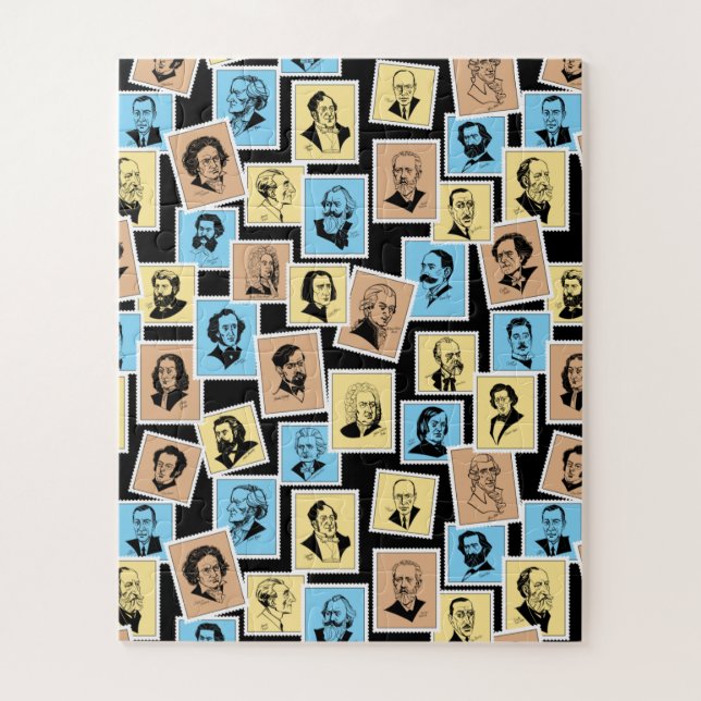 Great composers on stamps, tricolour pattern - 1 jigsaw puzzle (Vertical)