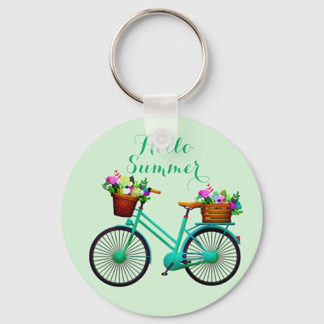 Great Cool Amazing Green bicycles Flowers  Keychain (Front)
