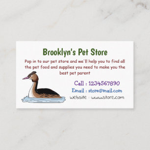 Great crested grebe bird cartoon illustration business card