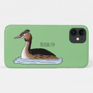 Great crested grebe bird cartoon illustration iPhone 11 case