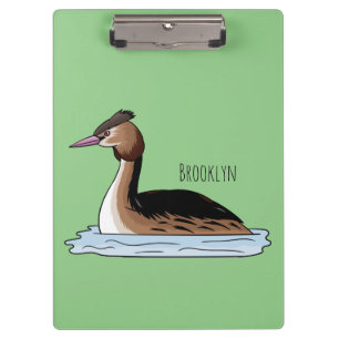 Great crested grebe bird cartoon illustration clipboard