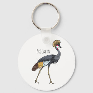 Great crowned crane bird cartoon illustration keychain