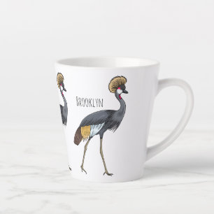 Great crowned crane bird cartoon illustration latte mug