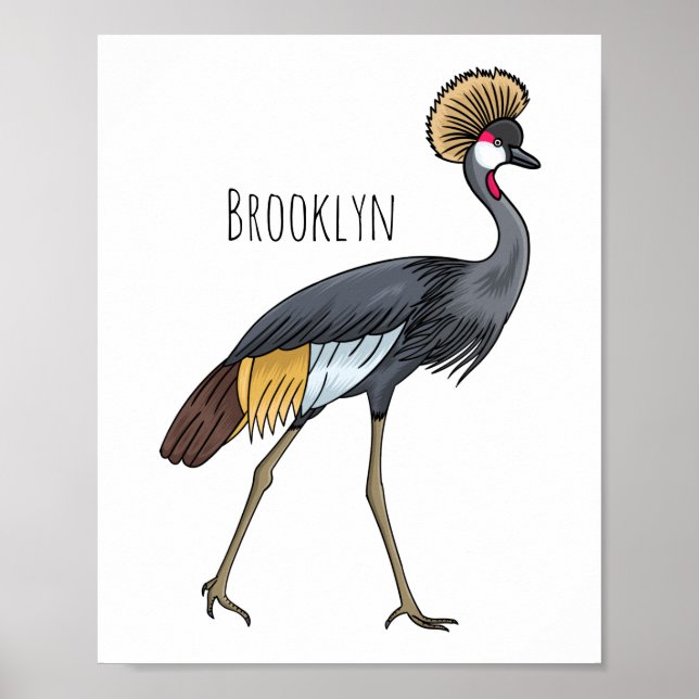 Great crowned crane bird cartoon illustration poster (Front)