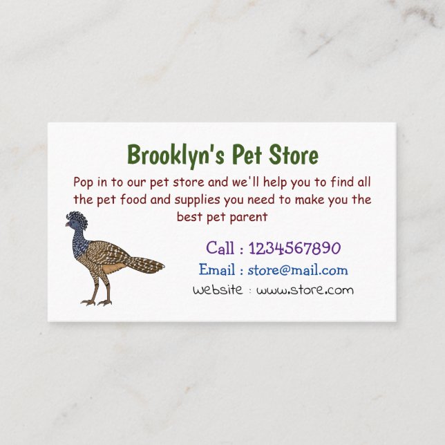 Great curassow bird cartoon illustration  business card (Front)