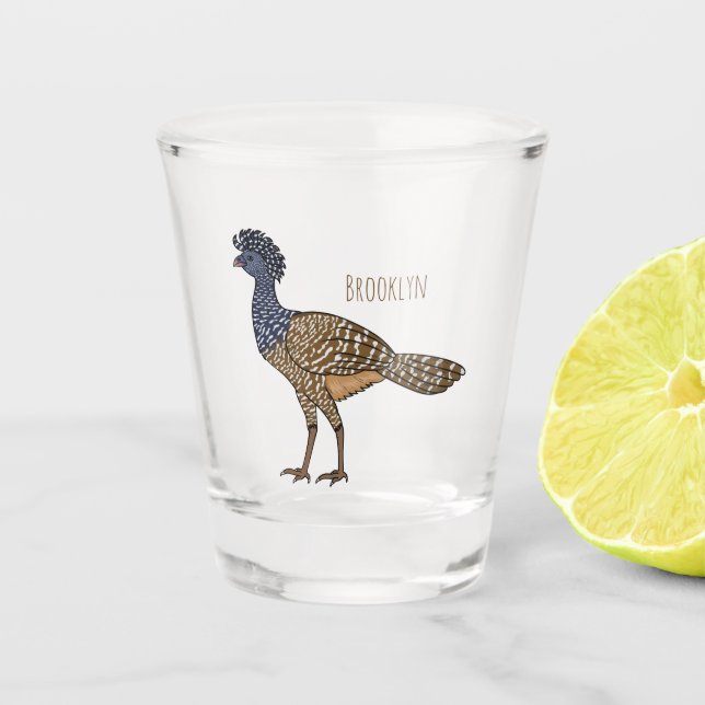 Great curassow bird cartoon illustration shot glass (Front)