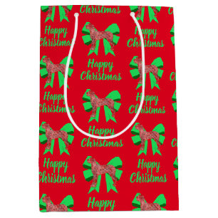 Great Dan Silhouette Red Christmas Dog & Green Bow Medium Gift Bag