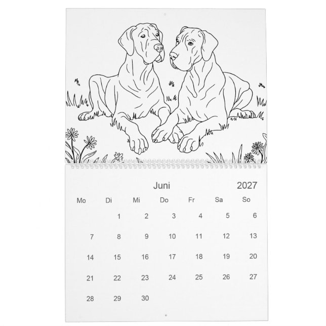 Great Dane 18-Month Colouring Personalized Calendar (Jun 2027)