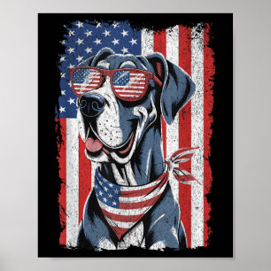 Great Dane 4th Of July Dog Patriotic Usa Flag Man Poster