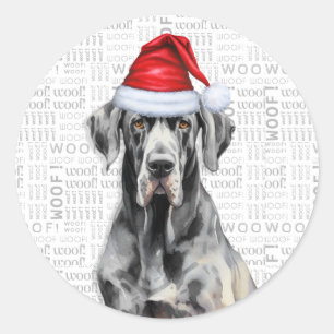 Great Dane and Woof Word Art Christmas Classic Round Sticker