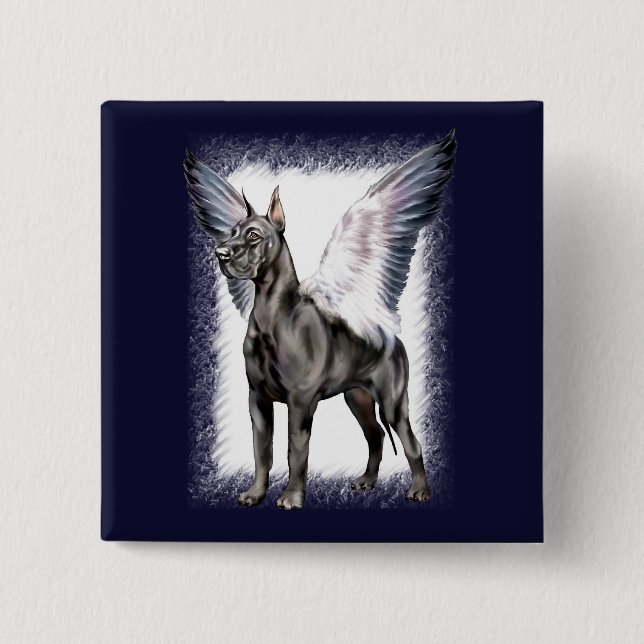 Great Dane Angel Black 2 Inch Square Button (Front)