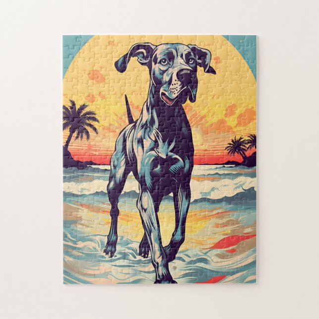 Great Dane at a tropical beach during sunset Jigsaw Puzzle (Vertical)