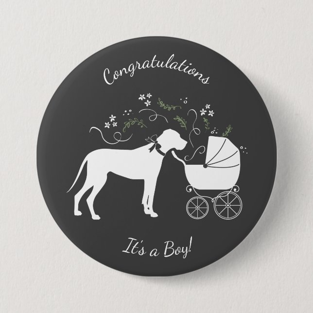 Great Dane Baby Shower 3 Inch Round Button (Front)