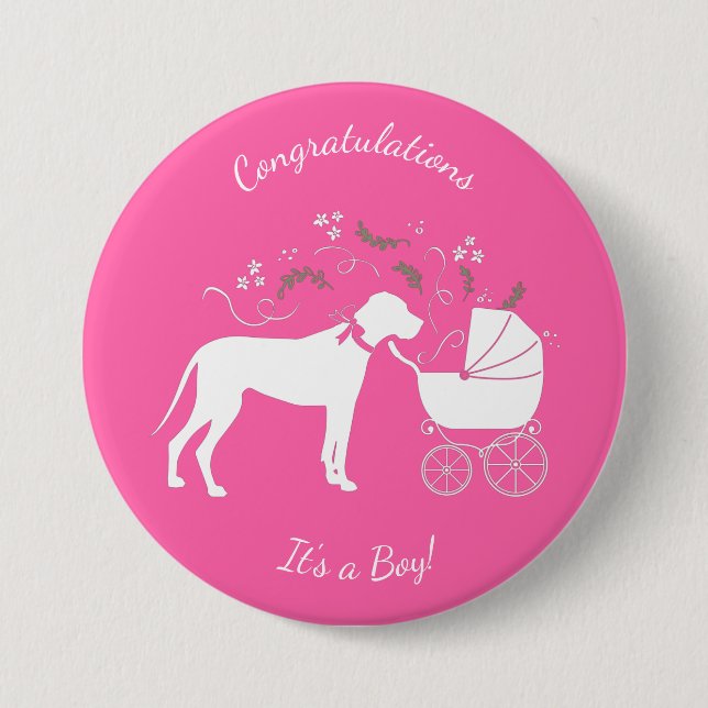 Great Dane Baby Shower 3 Inch Round Button (Front)