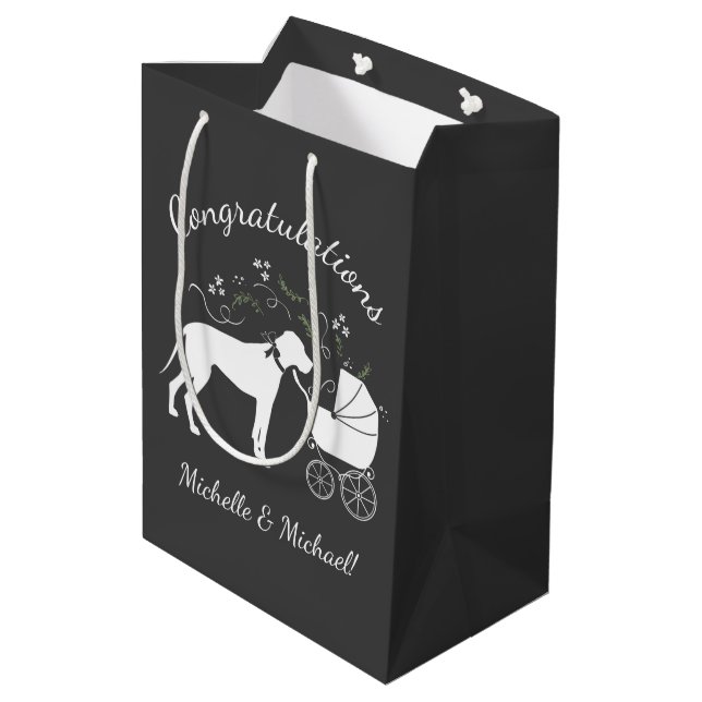 Great Dane Baby Shower Medium Gift Bag (Back Angled)