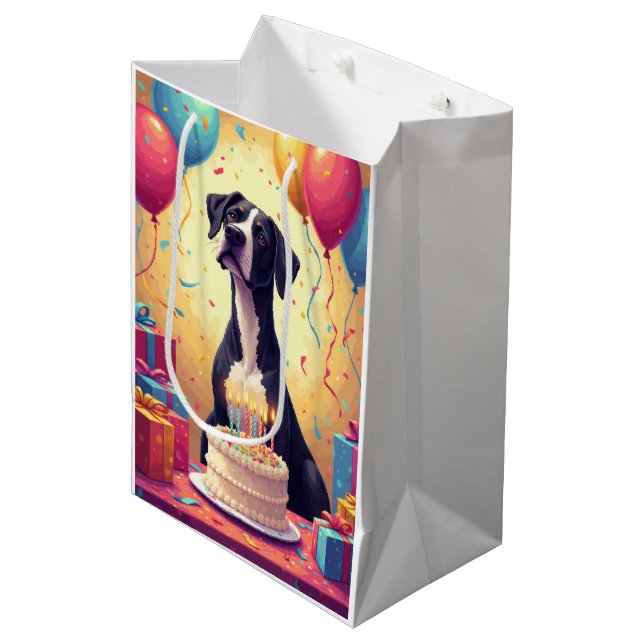 Great Dane Birthday Celebration Medium Gift Bag (Front Angled)