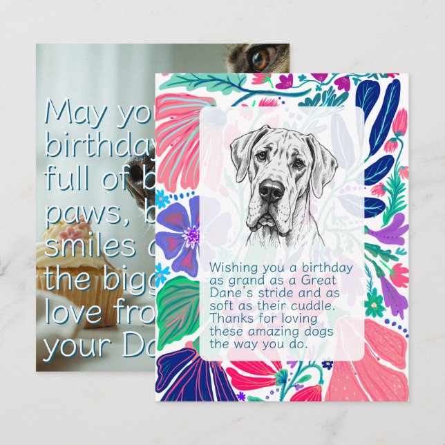 Great Dane Birthday Flat Card  (Front/Back)