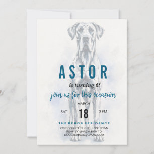 Great Dane Birthday Invitation Watercolor painting