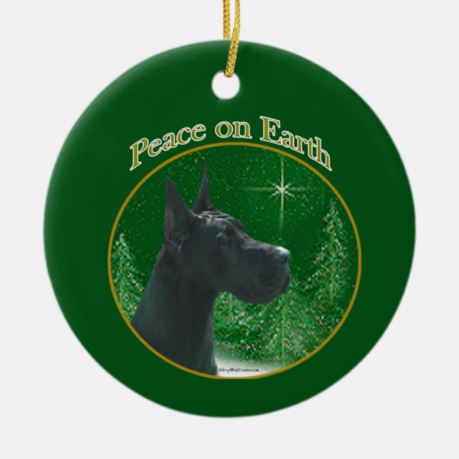 Great Dane (black) Peace Keychain Ceramic Ornament (Front)