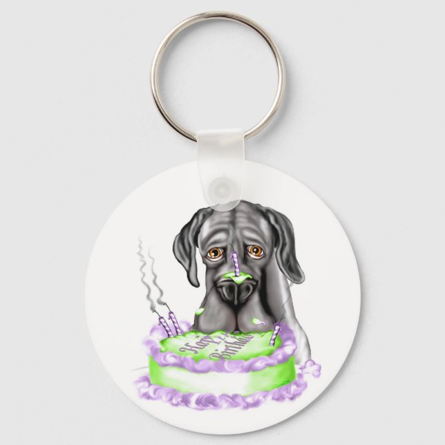 Great Dane Black UC Birthday Cake Keychain (Front)