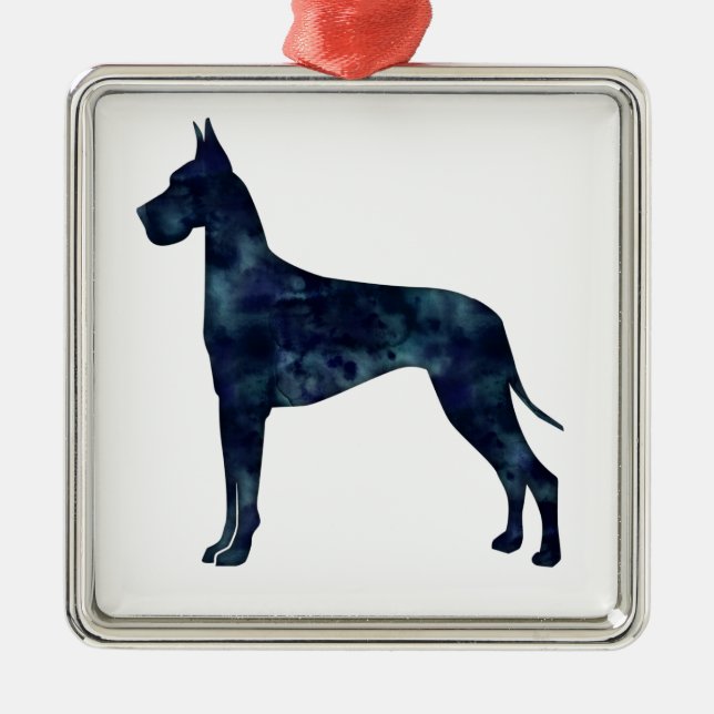 Great Dane Black Watercolor Silhouette Metal Ornament (Front)