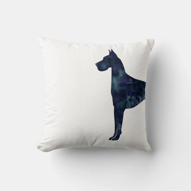 Great Dane Black Watercolor Silhouette Throw Pillow (Front)