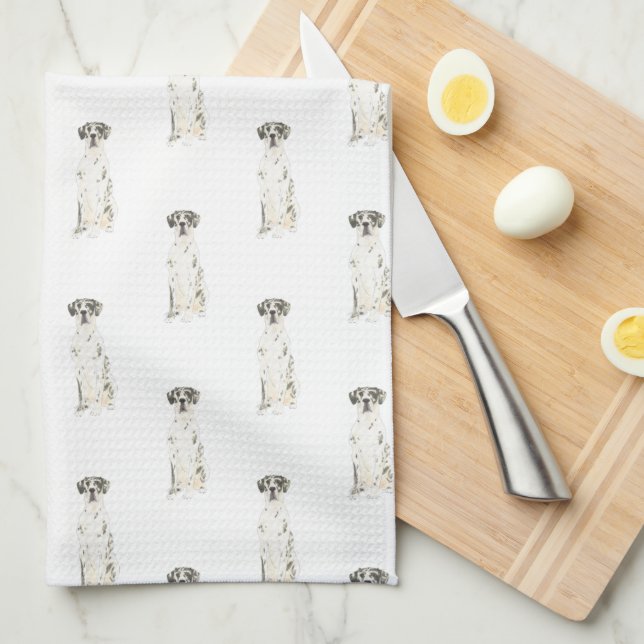 Great Dane (Black White Harlequin) Kitchen Towel (Quarter Fold)