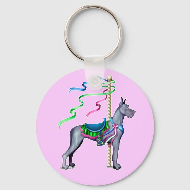 Great Dane Blue Carousel Keychain (Front)