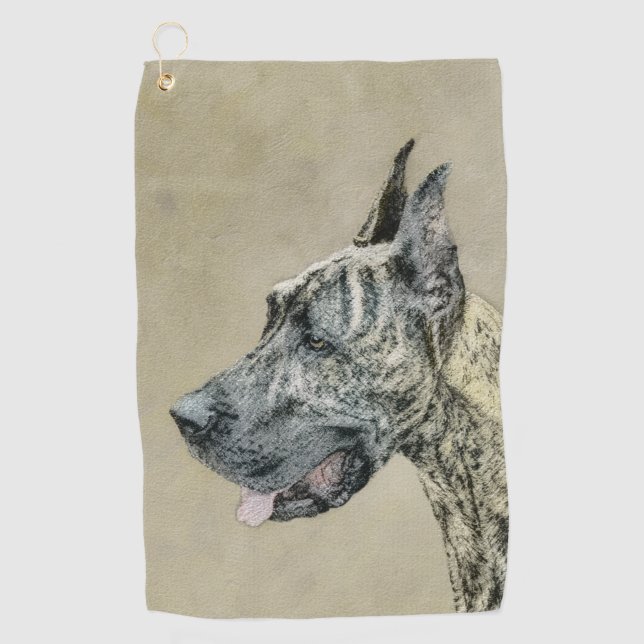 Great Dane (Brindle) Painting - Original Dog Art Golf Towel (Front)