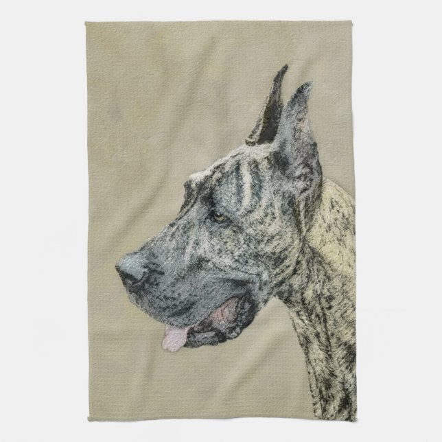 Great Dane (Brindle) Painting - Original Dog Art Kitchen Towel (Vertical)