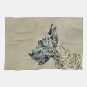 Great Dane (Brindle) Painting - Original Dog Art Kitchen Towel