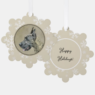 Great Dane (Brindle) Painting - Original Dog Art Ornament Card