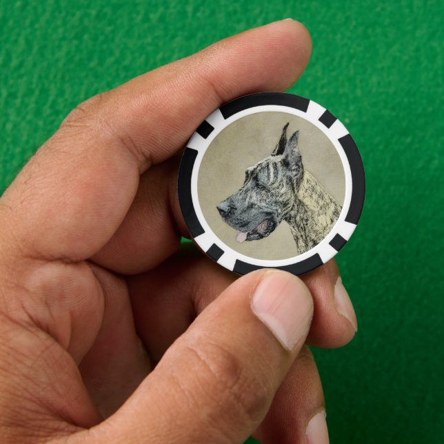Great Dane (Brindle) Painting - Original Dog Art Poker Chips (Hand)